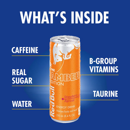 Red Bull Energy Drink, The Amber Edition, Strawberry Apricot, 8.4 Fl Oz