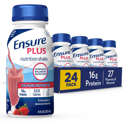 Ensure Plus Nutrition Shake with 16 grams of protein & Ensure Plus Liquid Nutrition Shake with Fiber, 16 Grams of Protein, Vanilla, 8 Fl Oz Bottle (Pack of 24)