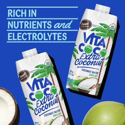 Vita Coco Organic Coconut Water, Extra Coconut | More "Coconutty Flavor" | Hydrating Electrolytes | Vital Nutrients | 11.1 Fl Oz (Pack of 12)