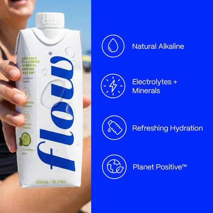 Flow Alkaline Spring Water - Cucumber and Mint Flavored Naturally Alkaline Water With Electrolytes And Essential Minerals - Eco-Friendly Pack, BPA-Free, Non-GMO. 12 Pack of 16.9 FL Bottles