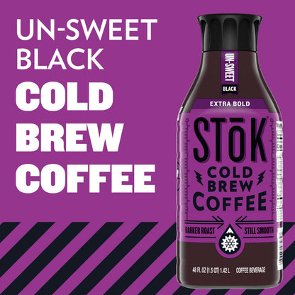 SToK Cold Brew Coffee, Extra Bold, Dark Roast Brewed Low and Slow, Unsweetened, Black Coffee 48 FL OZ Bottle
