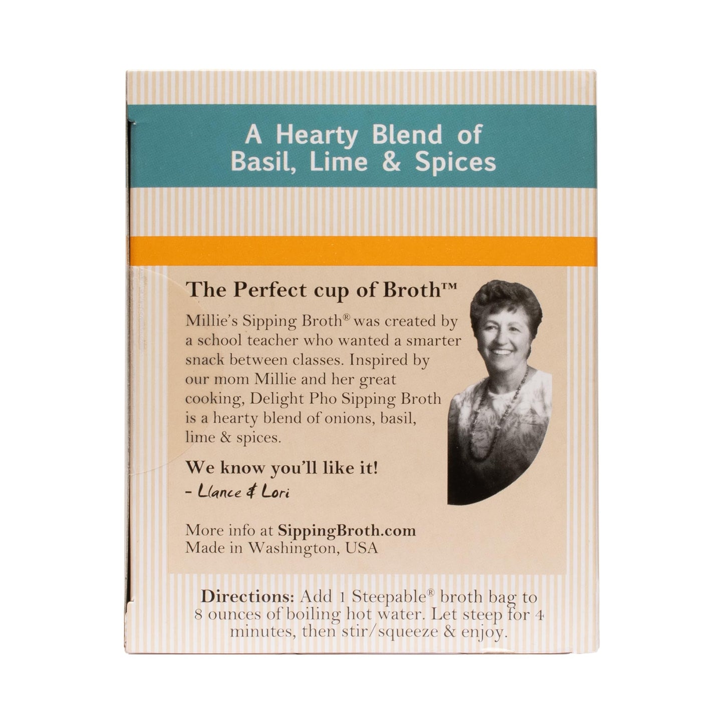 Millie’s Sipping Broth - Vegetable Broth -Natural-Gluten Free-Keto Friendly Delight Pho 12 count box