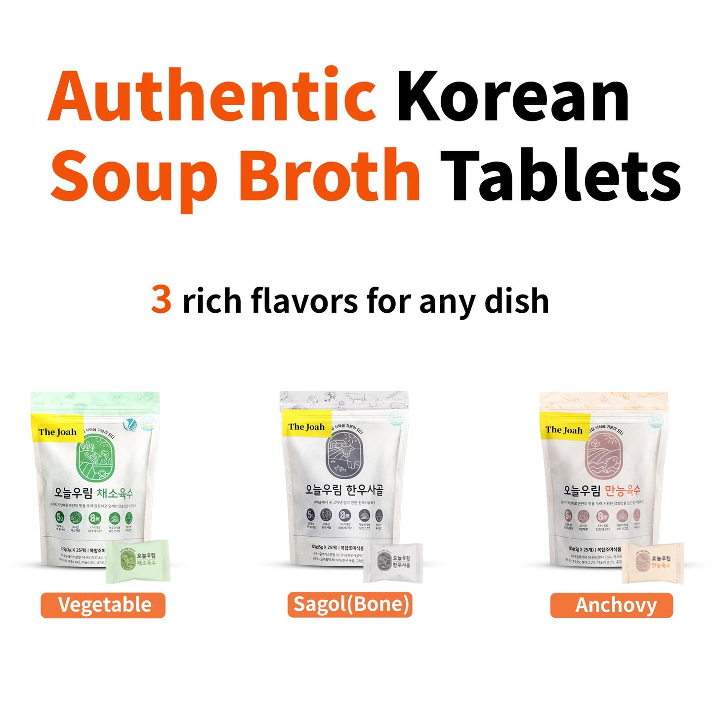 The Joah Traditional Korean Soup Broth 0.18oz x 25 tablets | Individual Packages Base Soup Stock Korea Made Korean Asian food| 코인육수 (1, Perfect Base:Savory Anchovy)