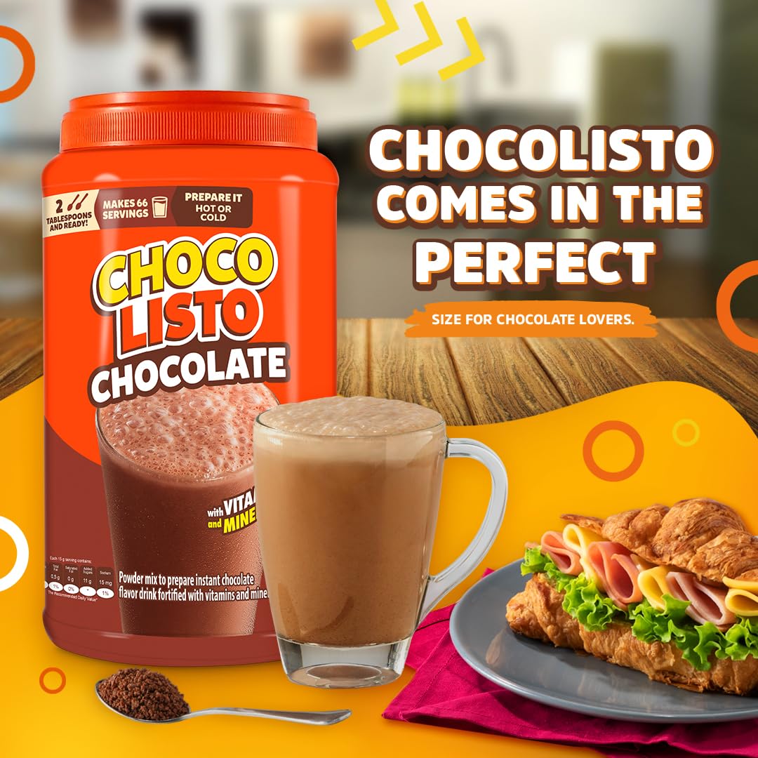 Chocolisto Instant Chocolate Drink, Nutritious Beverage with Vitamins and Minerals, 35.2 oz, Pack of 1.
