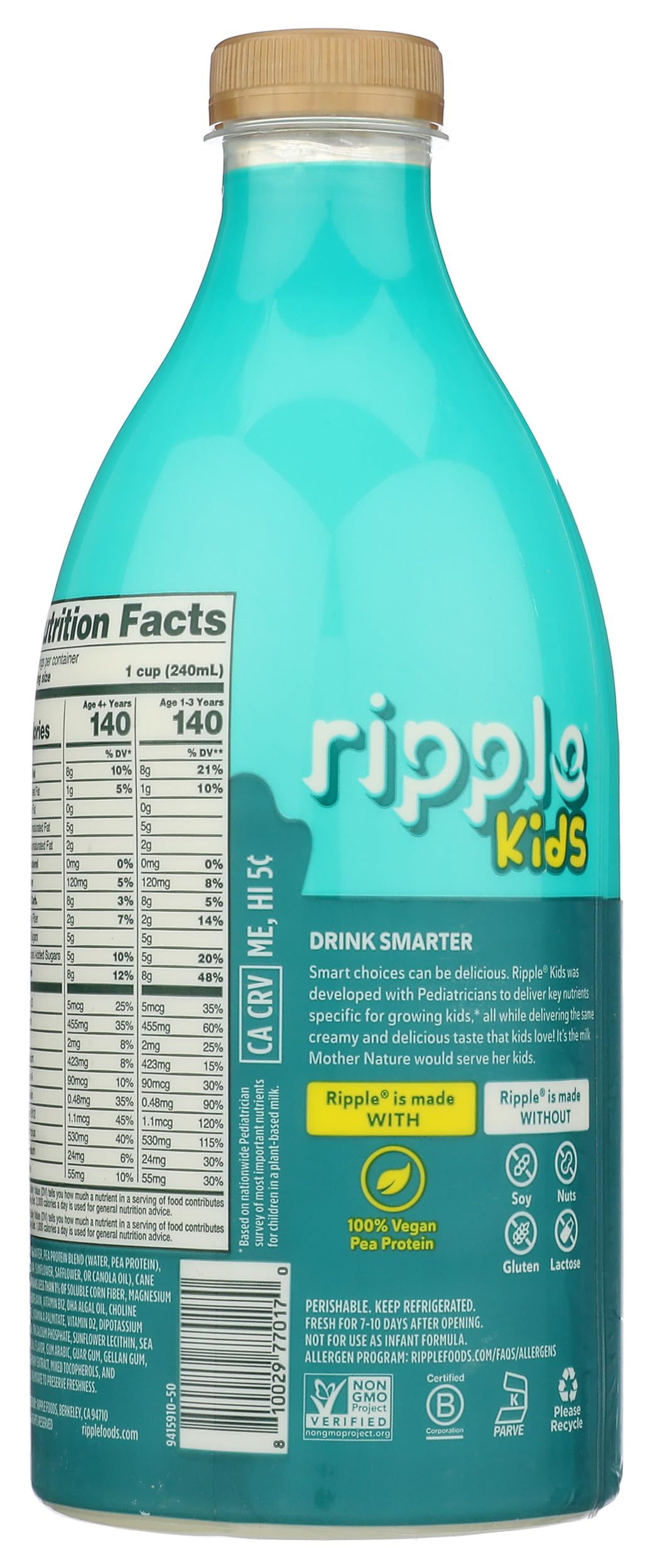 Ripple Kids Non-Dairy Milk, Vegan, Original, 48 Fl Oz