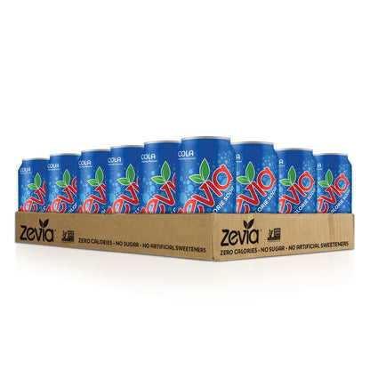 Zevia Zero Calorie Soda, Cola, 12 Ounce Cans (Pack of 24) and Zevia Zero Calorie Energy Drink, Raspberry Lime, 12 Ounce Cans (Pack of 12)