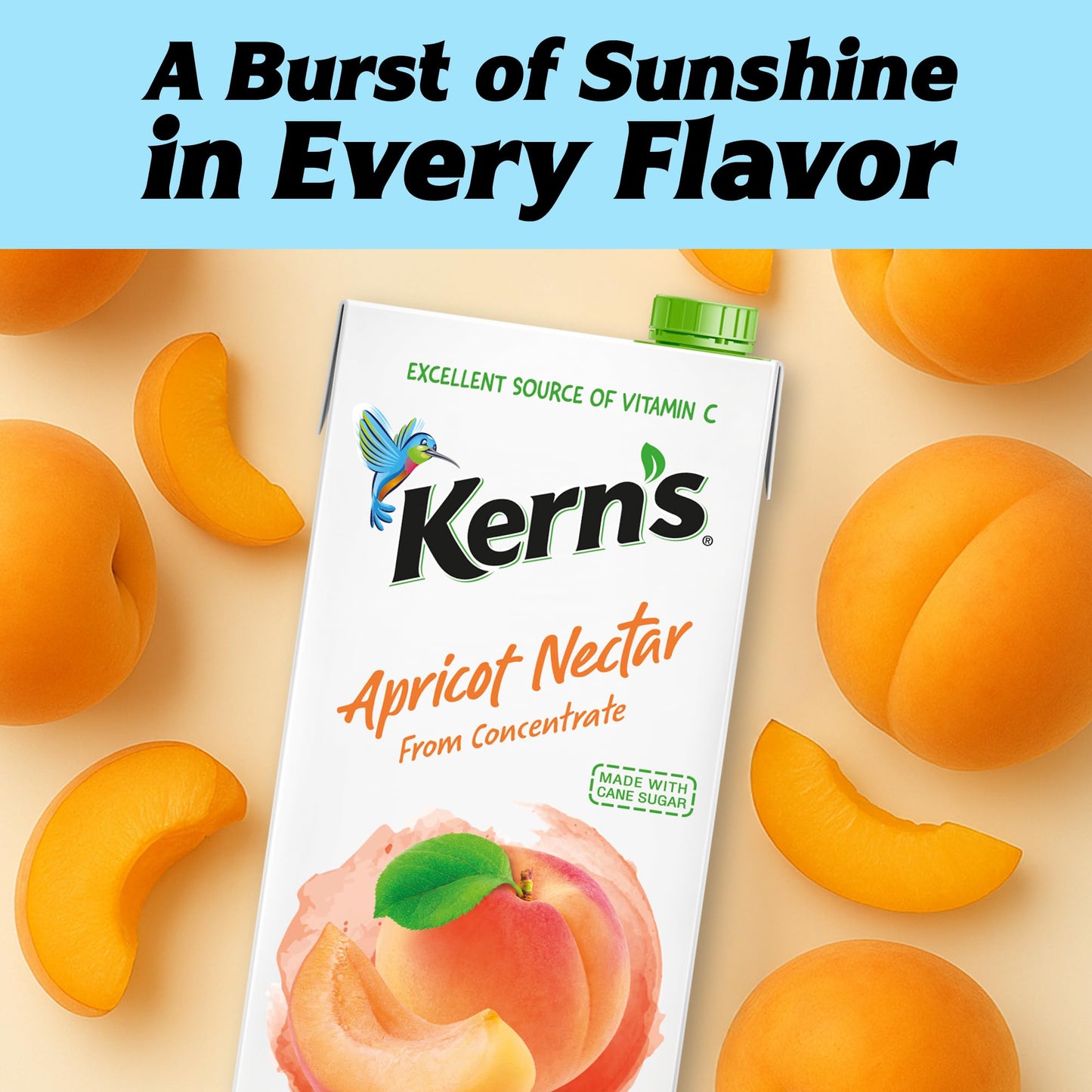 Kern’s Apricot Nectar Juice - Made with Fresh Fruit Puree & Apricot Juice Concentrate for Smoothie Mix, Cocktail Mixers, Kids Drink & Beverages - 64oz, 8 Pack Carton