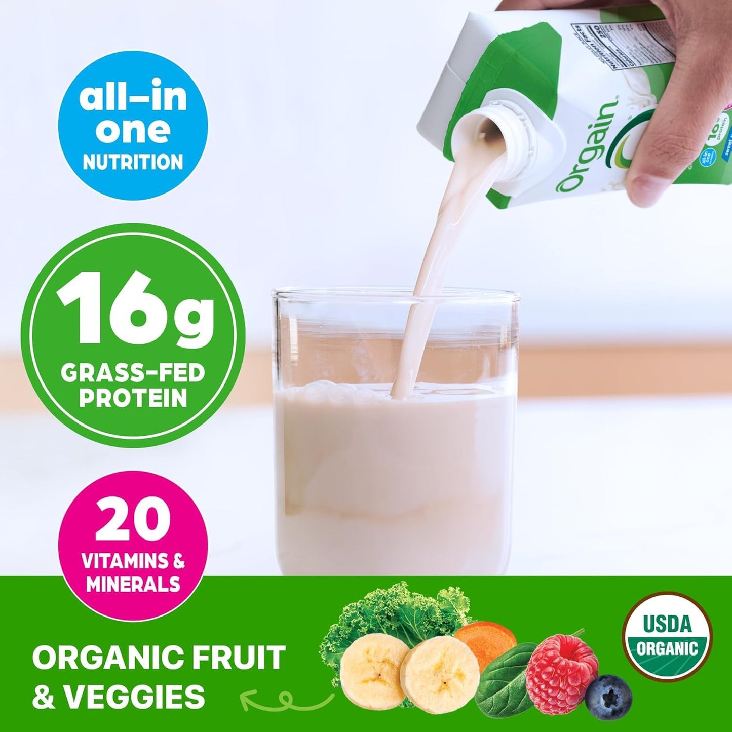 Orgain Creamy Chocolate Fudge, 11 Oz Container, 4 Count + Orgain Organic Nutrition Shake, Sweet Vanilla Bean, 11 Oz, 4 Count