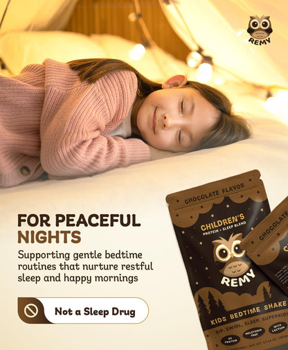 Remy Protein Sleep Aid Supplements for Kids, Melatonin-Free Formula, Lactium, L Theanine, Vitamin D, B6, Calcium & Herbal Extracts, Balanced Nutritional Drink, Non GMO, Powder