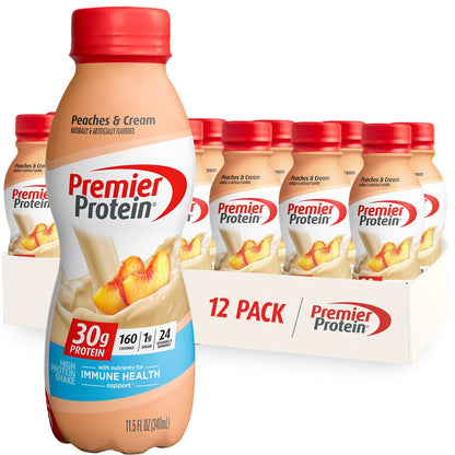 Premier Protein Shake Root Beer Float & Peaches Cream 30g Protein 1g Sugar 24 Vitamins Minerals 12 Pack Bundle
