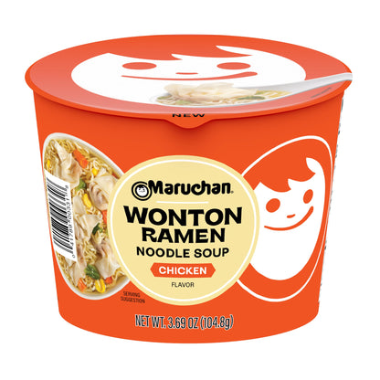 Maruchan Wonton Ramen Bowl, Chicken Flavor – Japanese-Style Instant Noodle Soup, Microwaveable Easy Meal – 3.69 Oz. (6 Pack)