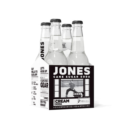 Four(4) Bottles - Jones Soda Co. Cream Soda Flavor | 100% Cane Sugar Soda | Craft Soda Pop | Soda Soft Drinks | Glass Bottle Soda