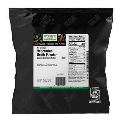 Frontier Co-op Vegetarian Broth Powder, 1lb - Vegan, No-Chicken, Veggie Alternative to Bouillon Powder - Bulk Bag, Shaker Refill, Restaurant Supply
