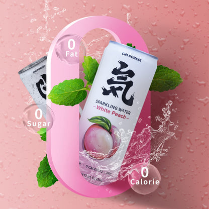 CHI FOREST White Peach Sparkling Water, 0 Calories and 0 Suger Flavored Bubbly Water, 11.16 Fl oz, Pack of 24