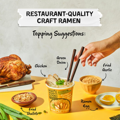 Mike’s Mighty Good Bone Broth Chicken Ramen Cup (Pack of 6) – 10g Protein Instant Ramen Noodles – Steamed Organic Noodles, Non-GMO, Seed & Palm Oil-Free – Antibiotic-Free Chicken, Rich Broth