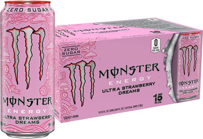 Monster Energy Ultra Strawberry Dreams, Sugar Free Energy Drink, 16 Ounce | Pack of 15