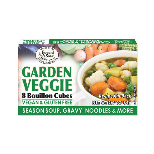 Edward & Sons Garden Veggie Bouillon Cubes - Organic Vegetable Bouillon, Vegan Broth Cubes, Stock Cubes, Gluten Free, No Trans Fat, Use in Soups, Stews and Pilafs (8 Cubes of Each) - Pack of 1