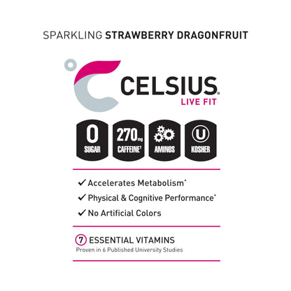 CELSIUS ESSENTIALS™ Sparkling Dragonberry, Sugar Free Performance Energy Drink, 16 Fl Oz (Pack of 12)