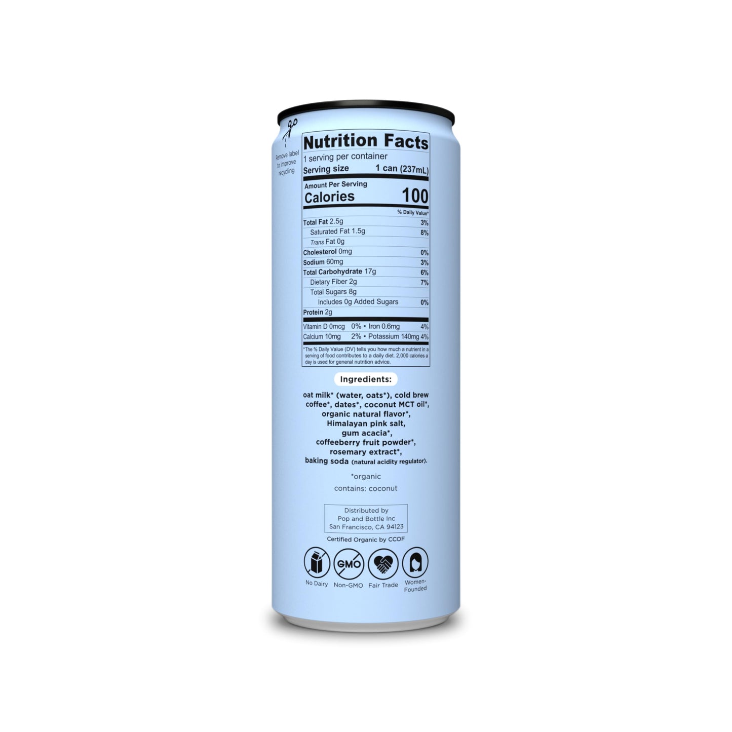 Pop And Bottle, Latte Oat Milk Classic Antioxidants, 8 Fl Oz