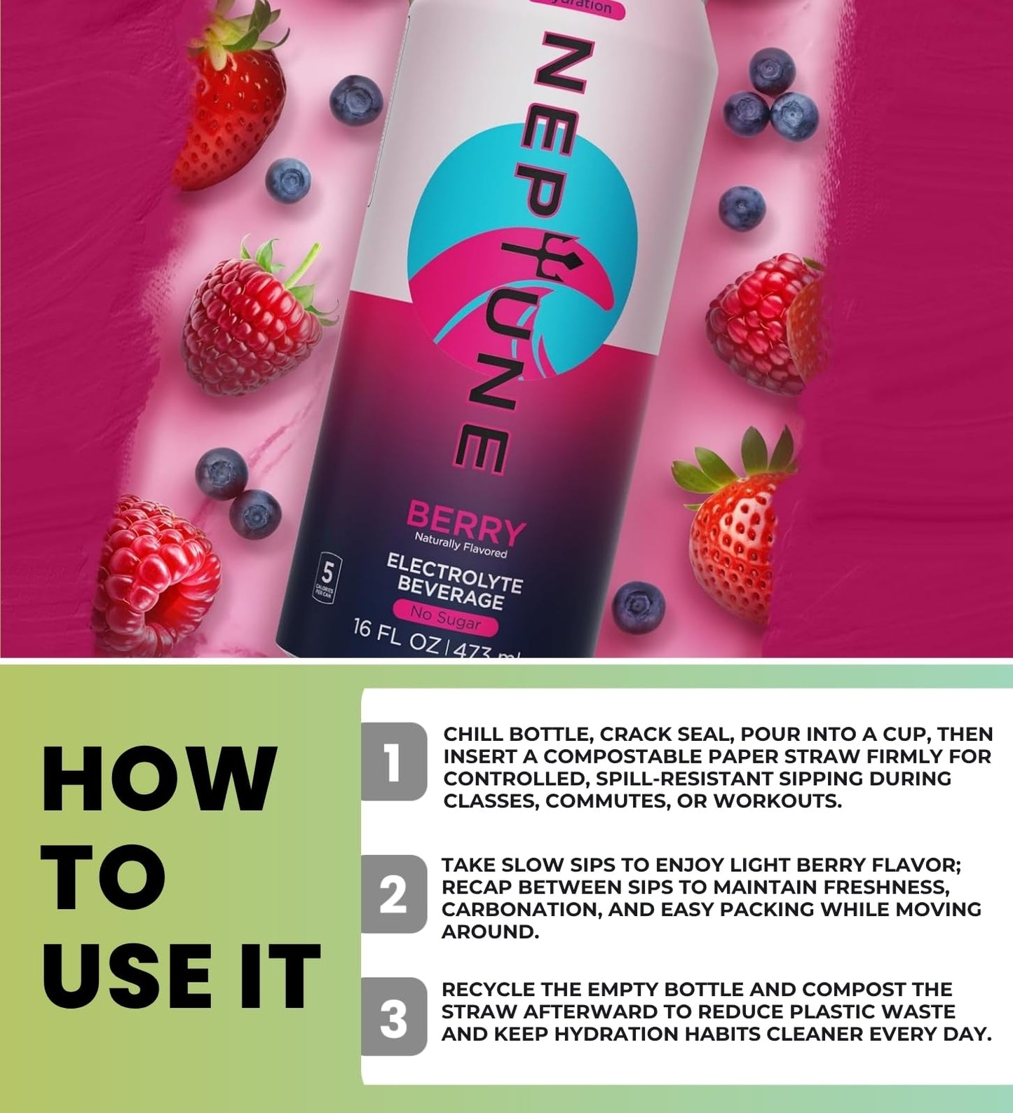 12x Enhanced Berry Water 16 fl oz Bundle with 50pc Paper Straws — Refreshing Flavored Hydration Drink for Daily Use and On-the-Go Convenience — Gift Set (13 Items)