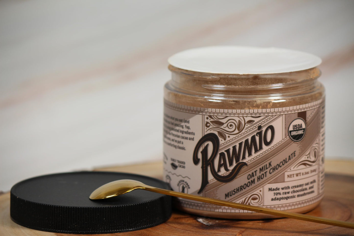 Rawmio Oat Milk Mushroom Hot Chocolate - Vegan, Kosher, Low-Fat and Gluten-Free | Pack of 1 | 8.5 oz
