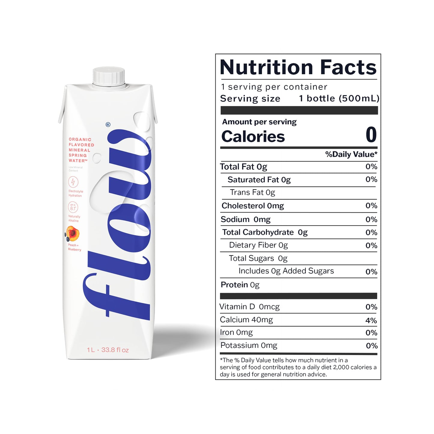Flow Mineral Spring Water, Organic Peach + Blueberry, 12 Pack (33.8 Fl Oz) - Naturally Alkaline with Electrolytes and Zero Sugar