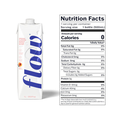 Flow Mineral Spring Water, Organic Peach + Blueberry, 12 Pack (33.8 Fl Oz) - Naturally Alkaline with Electrolytes and Zero Sugar