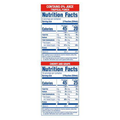 Kool-Aid Jammers Drink, 30 Pouches, for School Lunches and On-the-Go Hydration, Artificially Flavored Tropical Punch, Grape and Cherry Flavors, 6 fl oz