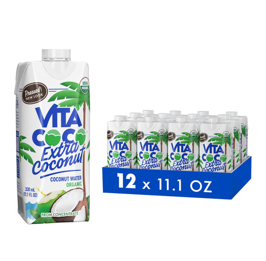 Vita Coco Organic Coconut Water, Extra Coconut | More "Coconutty Flavor" | Hydrating Electrolytes | Vital Nutrients | 11.1 Fl Oz (Pack of 12)