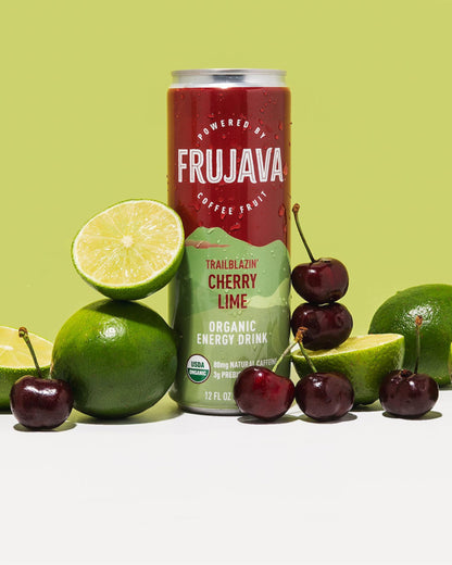 Organic Energy Drink, Trailblazin’ Cherry Lime, 80mg Natural Caffeine, 3g Prebiotic Fiber, 12oz Can, Powered by Coffee Fruit, Organic, Low Calorie, Outdoor Adventure Fuel (Pack of 12)
