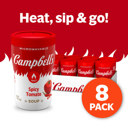 Campbell's Sipping Soup, Spicy Tomato Soup, 11.1 oz Microwavable Cup (Case of 8)