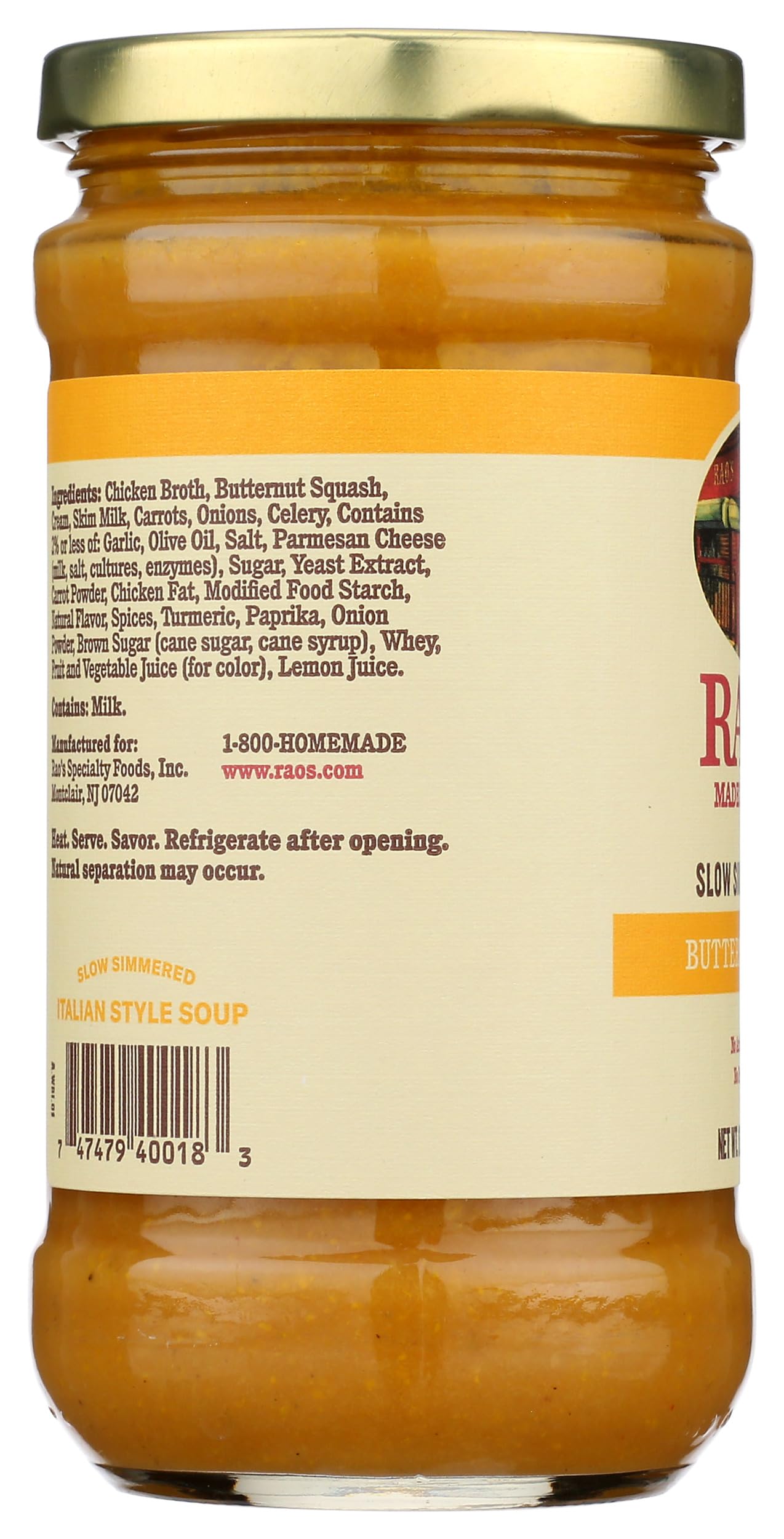 Rao's Homemade Butternut Squash Soup, 16oz, Traditional Italian Heat and Serve Soup
