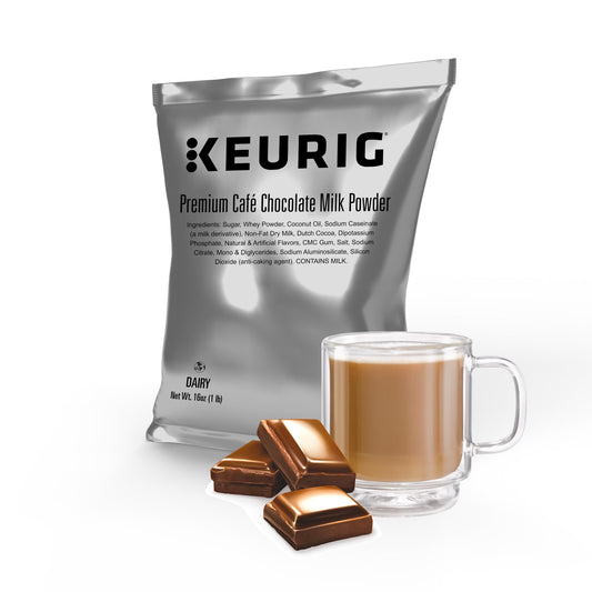 Keurig Premium Café Chocolate Milk Powder, 1lb Bag, Specialty Beverage Mix for Lattes & Mochas, Makes about 30 Drinks, For Keurig Commercial Brewers, Contains Real Milk, 12 Pack