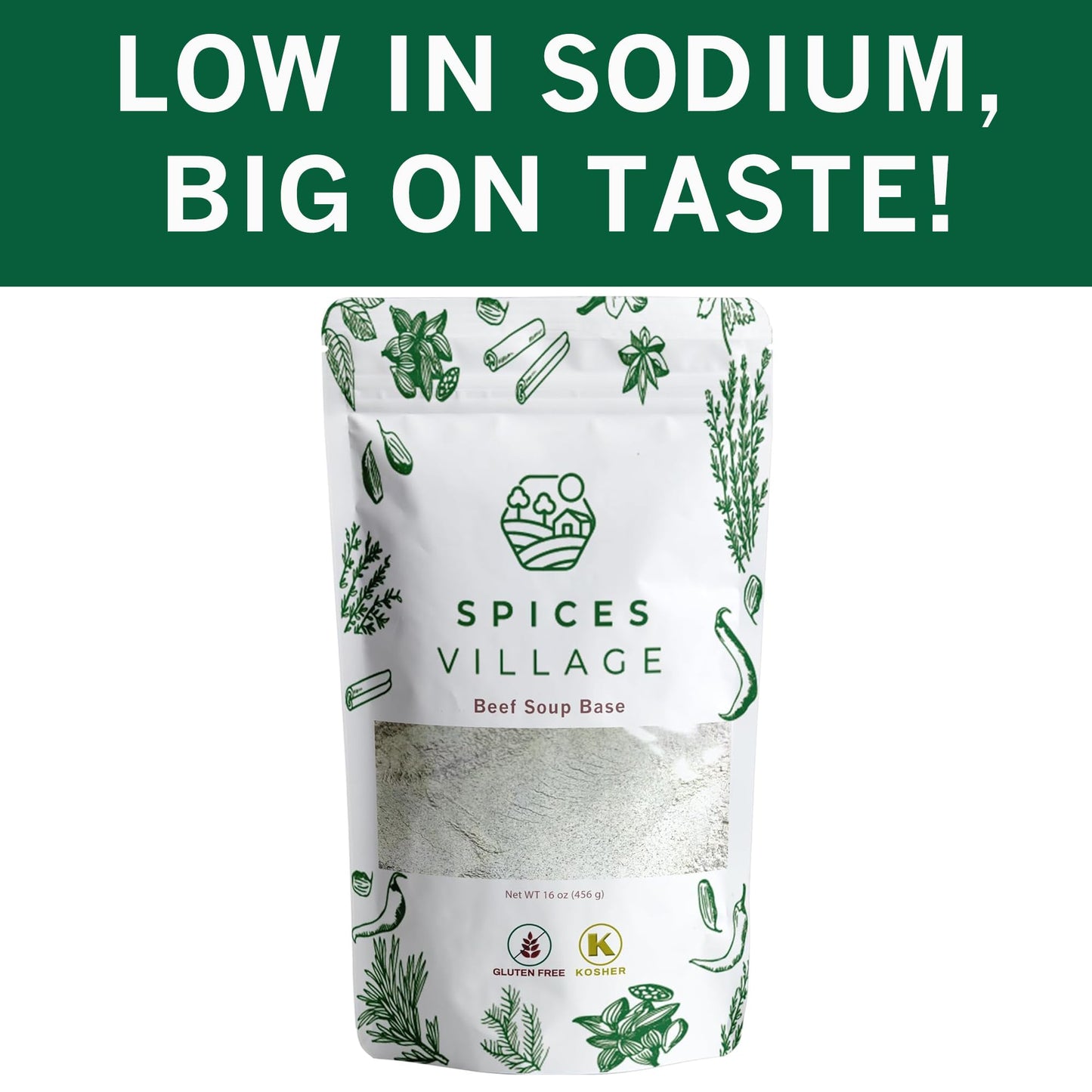 Spices Village Low Sodium Beef Ramen Seasoning, Gluten Free Beef Base, Ramen Broth, Beef Soup Base Powder for Noodle Soup, 16 oz, No MSG Added, Kosher