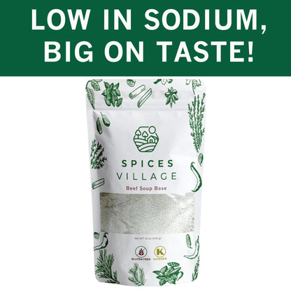 Spices Village Low Sodium Beef Ramen Seasoning, Gluten Free Beef Base, Ramen Broth, Beef Soup Base Powder for Noodle Soup, 16 oz, No MSG Added, Kosher
