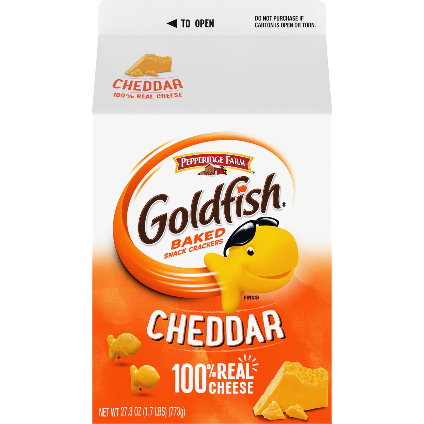 Goldfish Cheddar Cheese Crackers, 27.3 Oz Carton, and V8 +Energy Peach Mango Energy Drink, 8 Oz Can (Pack of 6)