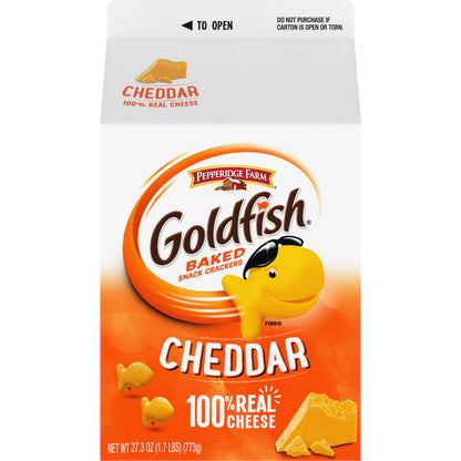 Goldfish Cheddar Cheese Crackers, 27.3 Oz Carton, and V8 +Energy Peach Mango Energy Drink, 8 Oz Can (Pack of 6)