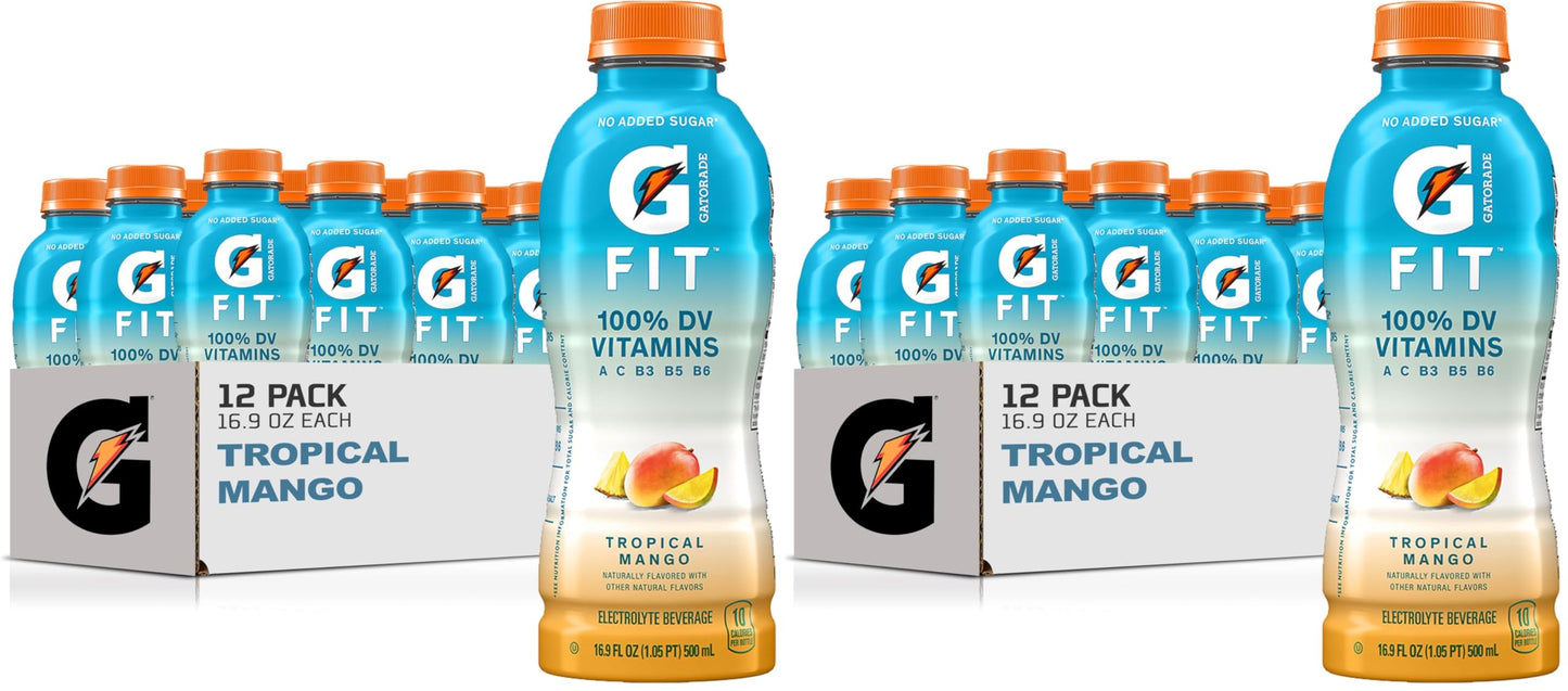 Gatorade Fit Electrolyte Beverage,Healthy Real Hydration,Tropical Mango,16.9.oz Bottles,(Pack of 24)