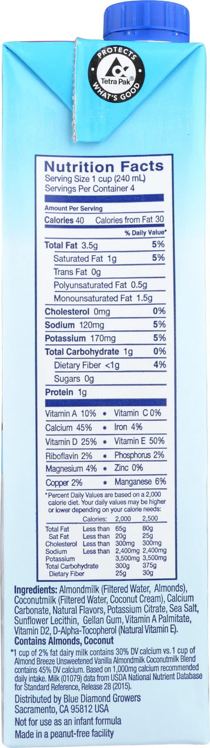 Almond Breeze Unsweetened Vanilla Almond Coconutmilk, 32 FZ
