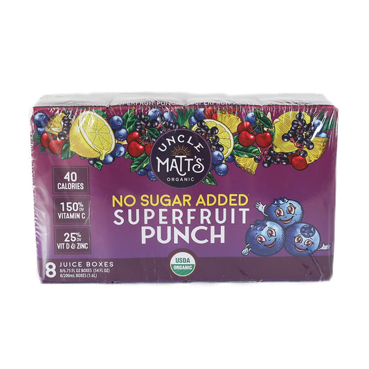 Uncle Matt’s Organic Juice Boxes – 32 pack, No Added Cane Sugar Superfruit Punch, USDA Organic, Only 40 Calories, with Vitamin C, D, & Zinc, Kid-Friendly Juice Drinks