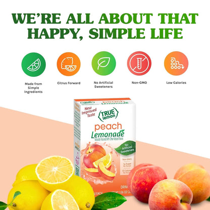 True Lemon Peach Lemonade 10ct (Pack of 1) - Drink Mix - No Artificial Sweeteners, Low Calorie - Powdered Drink Mixes & Flavors - Water Flavor Packets & Water Enhancer with Stevia