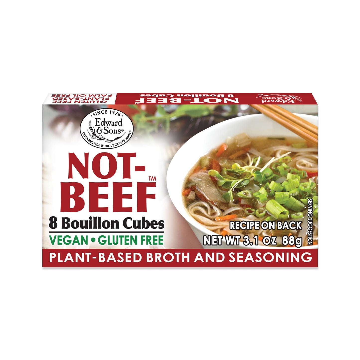 Edward & Sons Not Beef Bouillon Cubes - Vegan Broth Cubes, Vegetable Stock, Gluten Free, No Trans Fat, Use in Soups, Stews and Pilafs - 8 Count (Pack of 1)