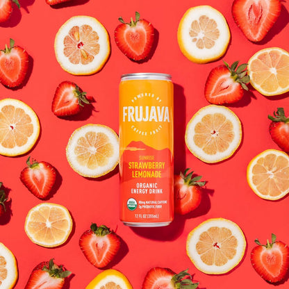 Frujava Organic Energy Drink Variety Pack, Cherry Lime & Strawberry Lemonade, 80mg Natural Caffeine, 3g Prebiotic Fiber, 12oz Can, Powered by Coffee Fruit, Organic, Low Calorie, Adventure Energy (Pack of 12)