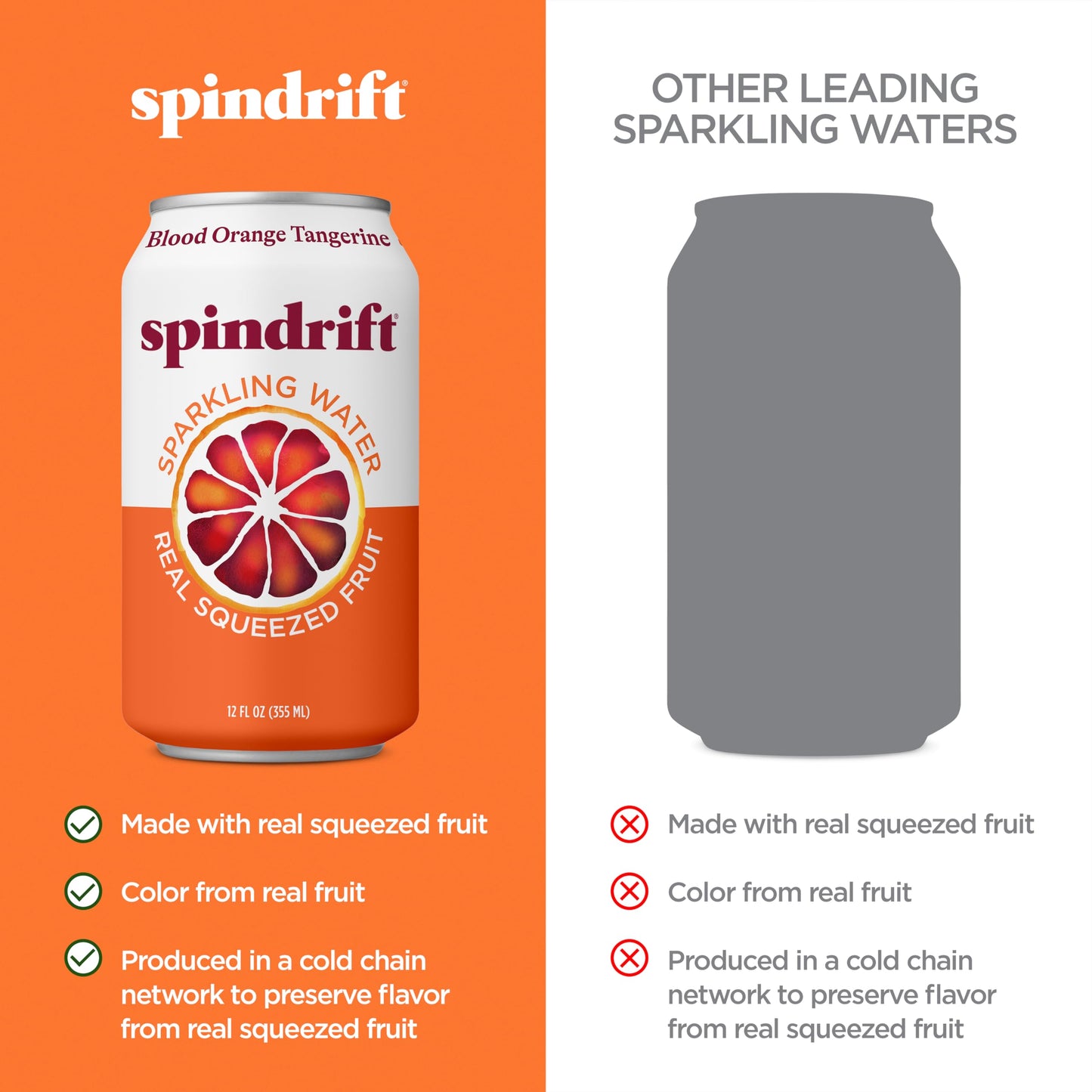 Spindrift Sparkling Seltzer Water, Blood Orange Tangerine Flavored, Made with Real Squeezed Fruit, 12 Fluid Ounce Cans, Pack of 8 Cans