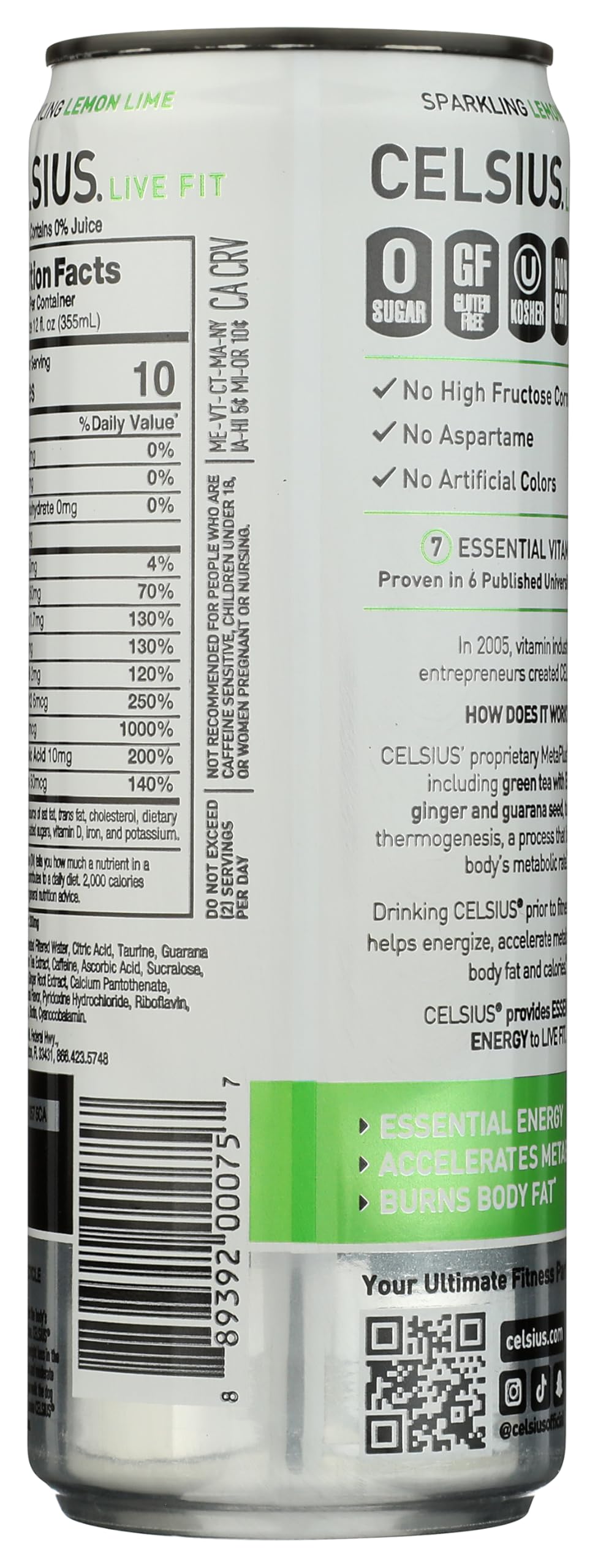 Celsius, Lemon Lime, 12 Ounce