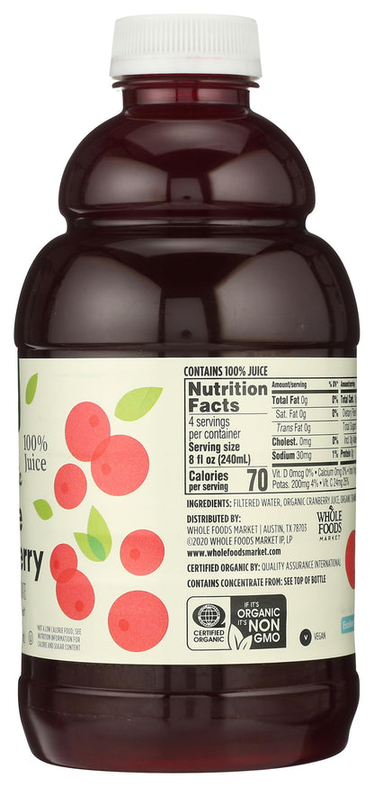 365 by Whole Foods Market, Organic Pure Cranberry Juice, 32 Fl Oz