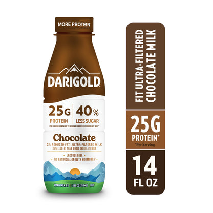 Darigold FIT High Protein Milk 2 Percent - Ultra-Filtered, Low Fat, Lactose Free - 25g Protein, 40% Less Sugar - 14oz Bottles, 12 Pack (Chocolate Milk)