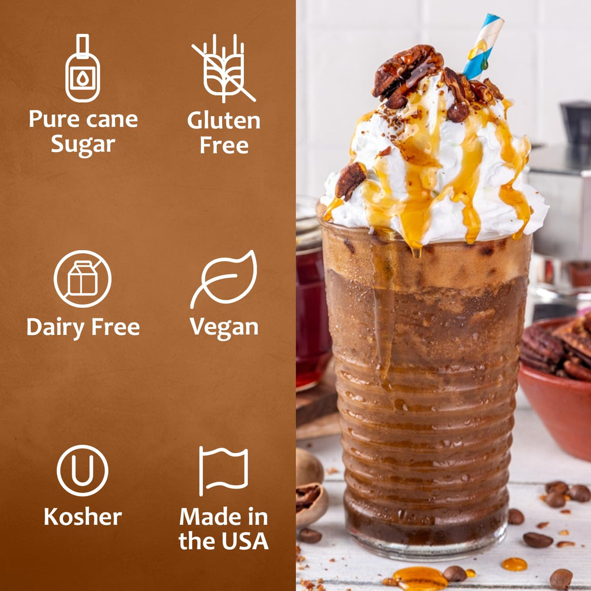 Syruvia Coffee Syrup, Butter Pecan Flavored Syrup for Drinks, Lattes, and Desserts – 25.4 fl oz