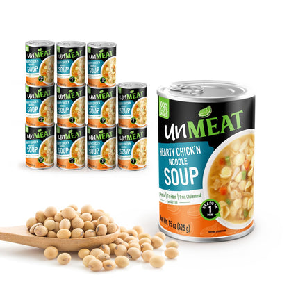 unMEAT Hearty Chick’n Noodle Plant-Based Soup, 15oz Can – Non-GMO, Vegan, High Protein, Ready to Eat, Comfort Food, 100% Plant-Based Healthy Soup (Pack of 12)