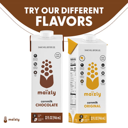 Maizly Chocolate Corn Milk, Non-GMO, Plant-Based & Non-Dairy Chocolate Flavored Drink, Gluten & Dairy-Free Alternative to Whole Milk, Kosher Drink for Kids & Adults, 946 ml
